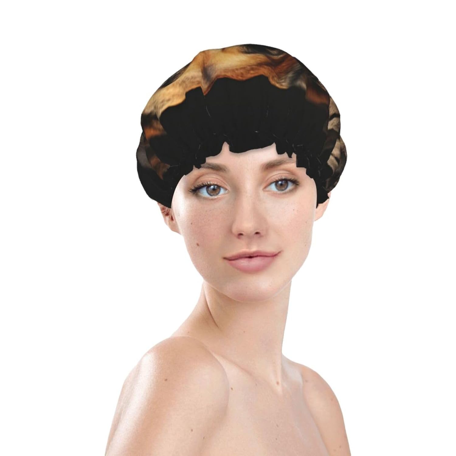 Ice Hockey print Print Reusable Shower Cap for Women,Double Waterproof Layers Bathing Hat,Quick Drying Bath Hair Cap