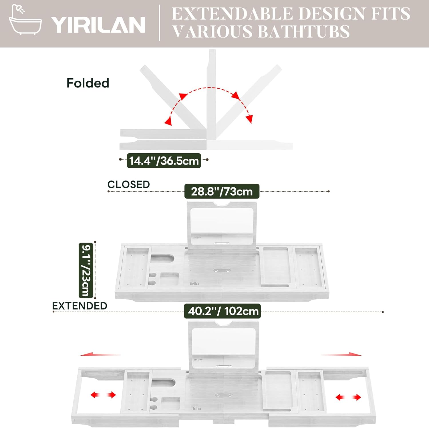 Yirilan Premium Bathtub Tray Caddy - Expandable Bath Tray - Unique House Warming Gifts, New Home, Anniversary & Wedding Gifts for Couple, Bridal Shower Gift for Women