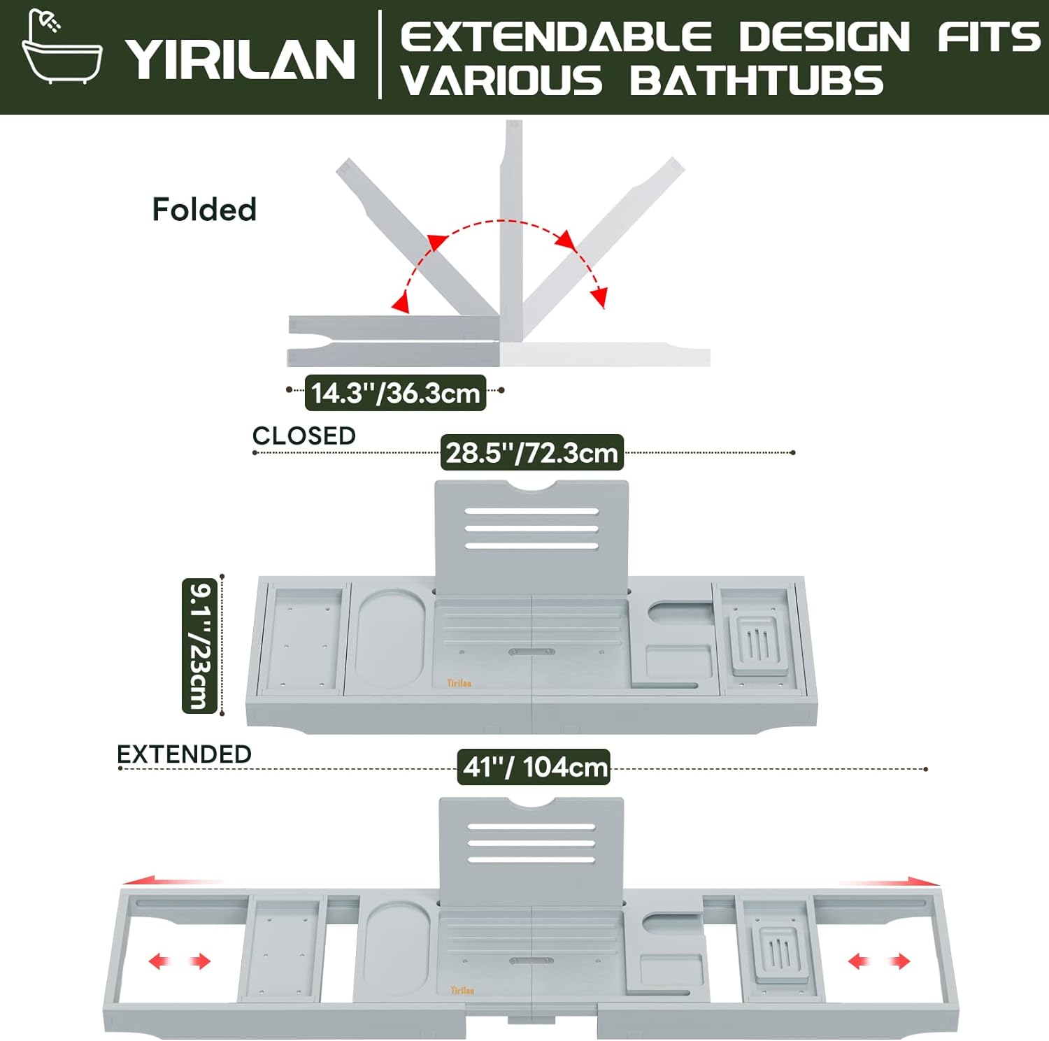 Yirilan Premium Bathtub Tray Caddy - Expandable Bath Tray - Unique House Warming Gifts, New Home, Anniversary & Wedding Gifts for Couple, Bridal Shower Gift for Women