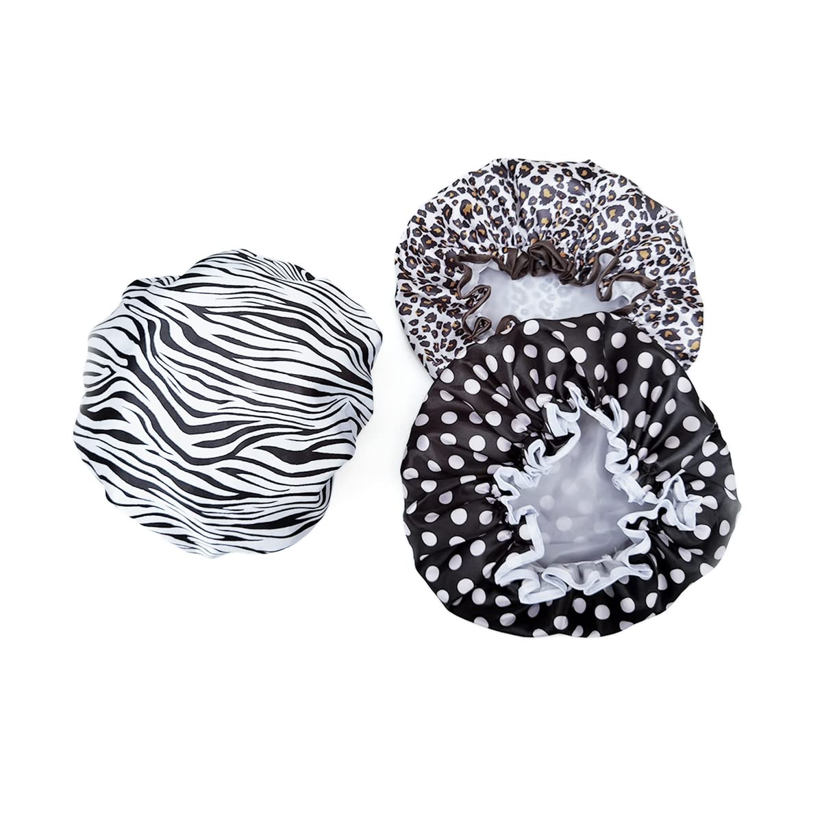 HOMESJUN Shower Cap, 3 Packs Waterproof Reusable Bath Caps for Women Hair, Double Layers Elastic Shower Hat Hair Protection