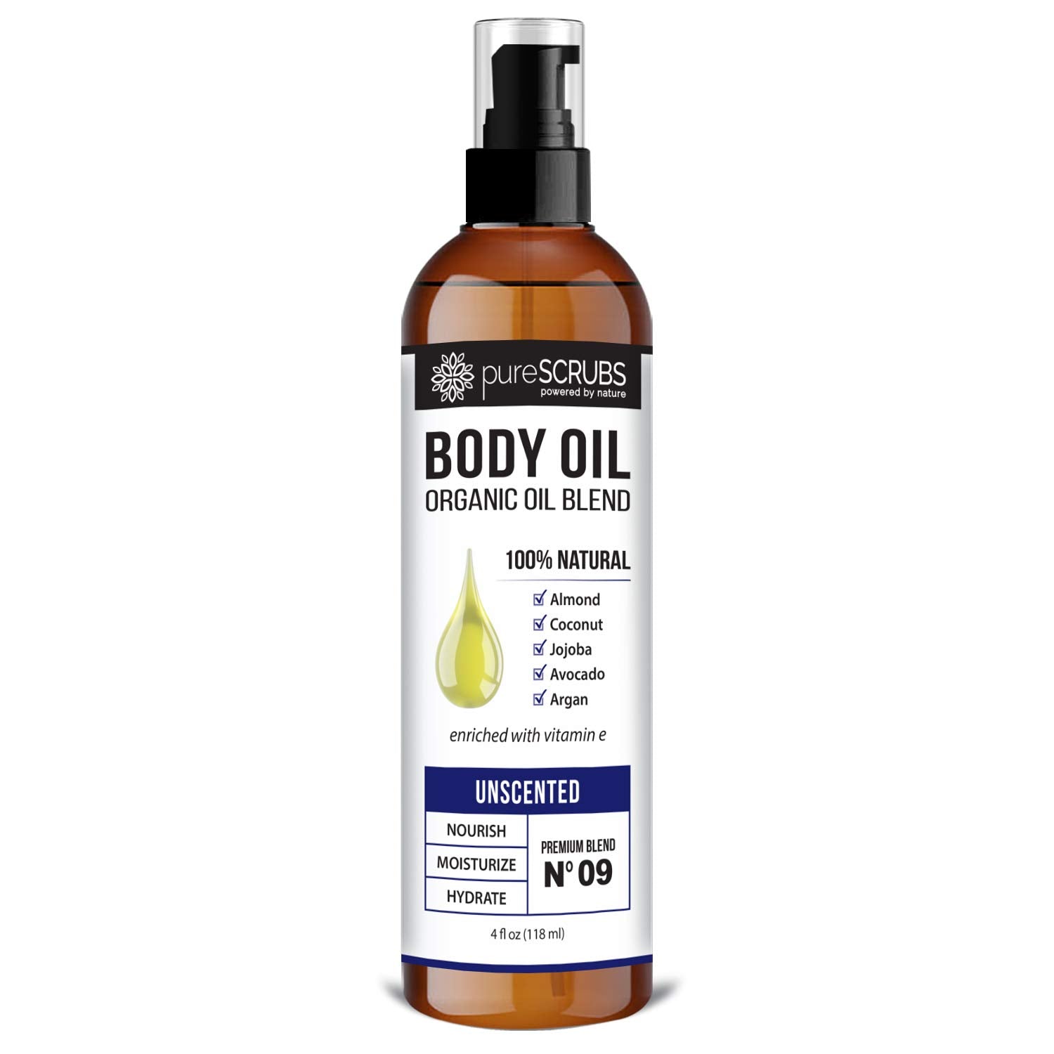 pureSCRUBS Ultra Moisturizing SANDALWOOD BODY OIL Spray For Dry Skin, Massage, Cuticles & More, Organic Blend of Jojoba, Argan, Coconut, Sweet Almond & Avocado Oils Enriched with Vitamin E - Lg 4oz