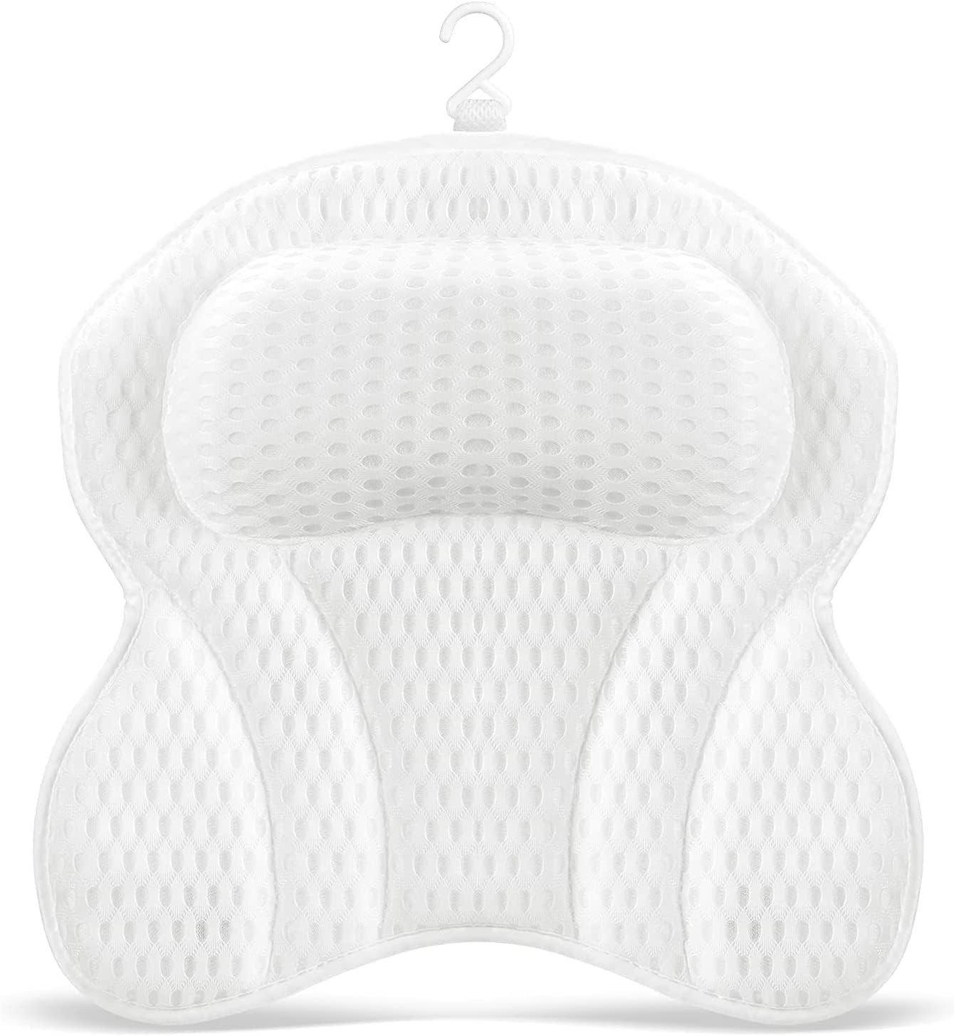 SwiftComfort Luxury Bath Pillow, Ergonomic Bathtub Spa Pillow with 4D Air Mesh Technology and 6 Suction Cups, Helps Support Head, Back, Shoulder Neck, Fits All Bathtub, Hot Tub Home, White