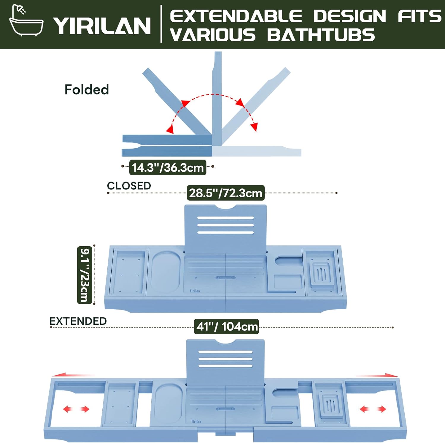 Yirilan Premium Bathtub Tray Caddy - Expandable Bath Tray - Unique House Warming Gifts, New Home, Anniversary & Wedding Gifts for Couple, Bridal Shower Gift for Women