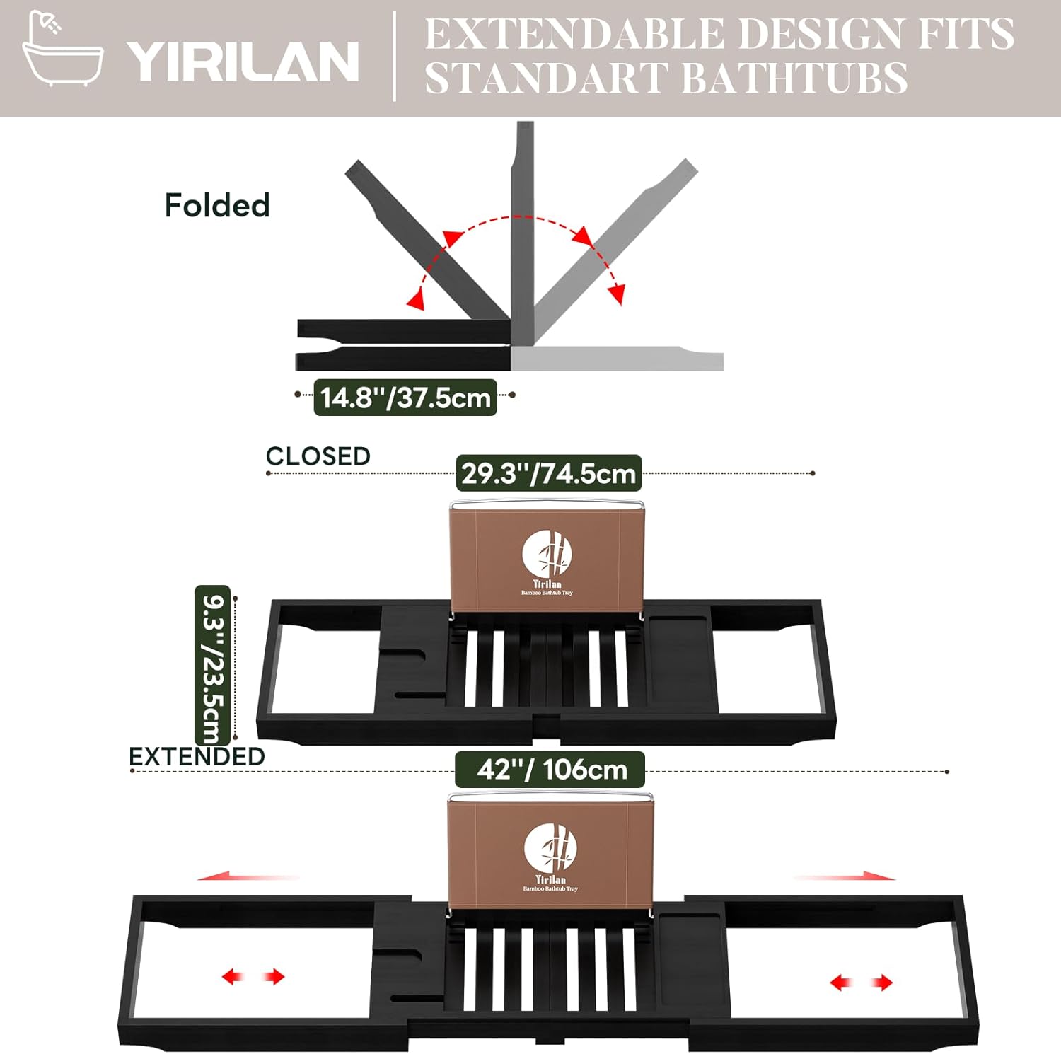 Yirilan Premium Bathtub Tray Caddy - Expandable Bath Tray - Unique House Warming Gifts, New Home, Anniversary & Wedding Gifts for Couple, Bridal Shower Gift for Women