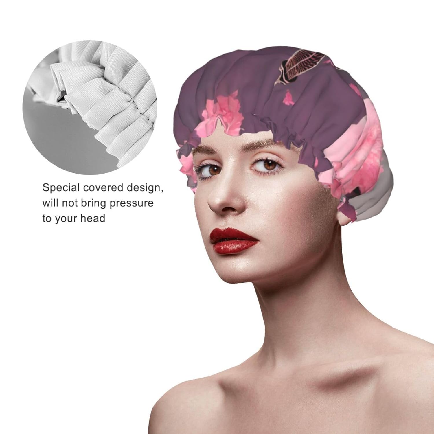 Ice Hockey print Print Reusable Shower Cap for Women,Double Waterproof Layers Bathing Hat,Quick Drying Bath Hair Cap