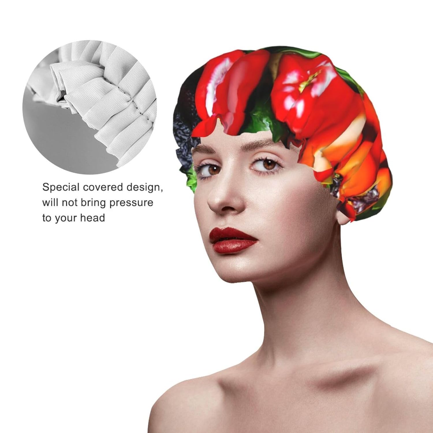 Ice Hockey print Print Reusable Shower Cap for Women,Double Waterproof Layers Bathing Hat,Quick Drying Bath Hair Cap