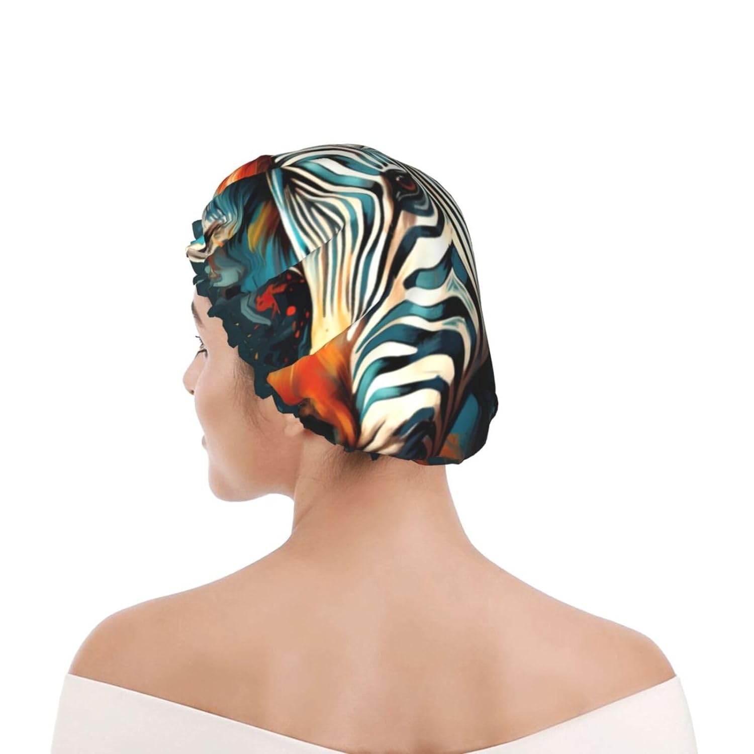 Ice Hockey print Print Reusable Shower Cap for Women,Double Waterproof Layers Bathing Hat,Quick Drying Bath Hair Cap