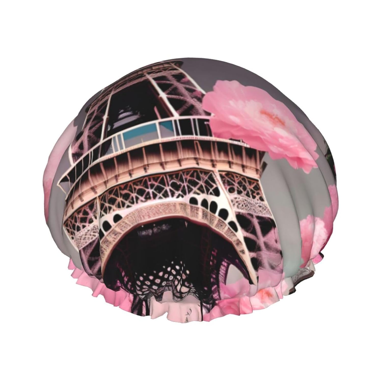 Ice Hockey print Print Reusable Shower Cap for Women,Double Waterproof Layers Bathing Hat,Quick Drying Bath Hair Cap