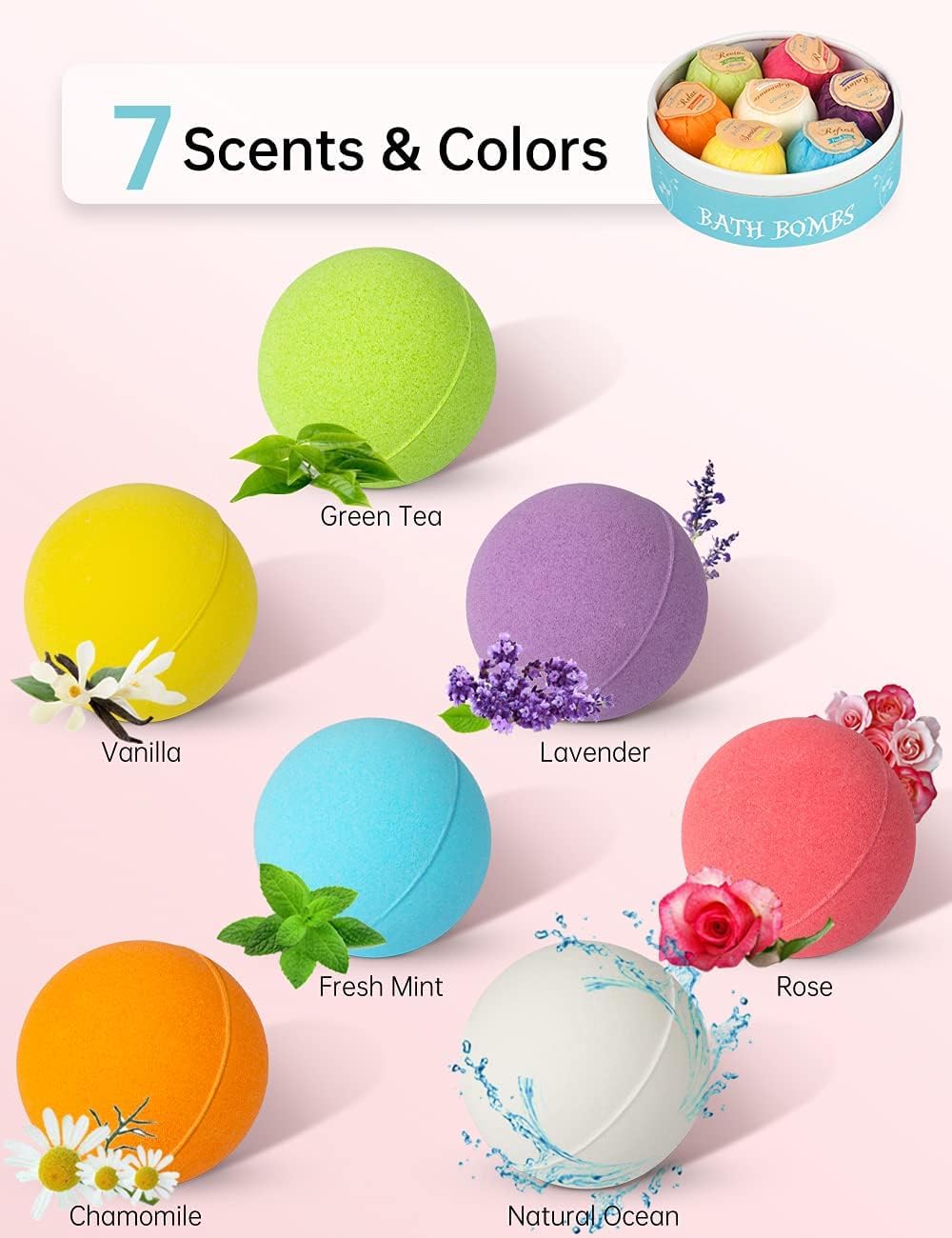 Aofmee Bath Bombs, 7pcs Bubble Bath Bombs for Women