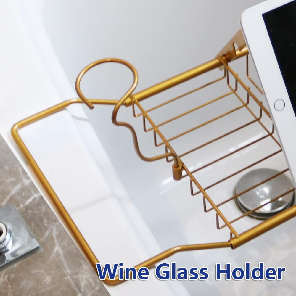 BESTHLS Bathtub Tray Caddy for Luxury Bath Expandable Extra Wide Bath Tub Tray with Wine Glass Holder & Soap Accessaries Holder & Laptop Reading and Organizer Ideal for Home Spa Lover (Silver)