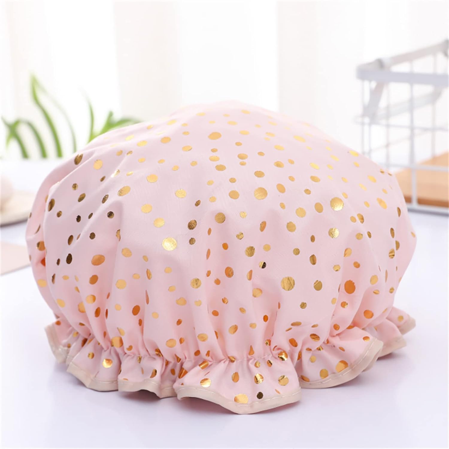 Qeuly 2 Pack Waterproof Shower Cap, Reusable Shower Cap for Women, Elastic Bathing Shower Hat Double Layers Bathing Hair Cap PEVA Lined Shower Hair Bath Cap (Pink)