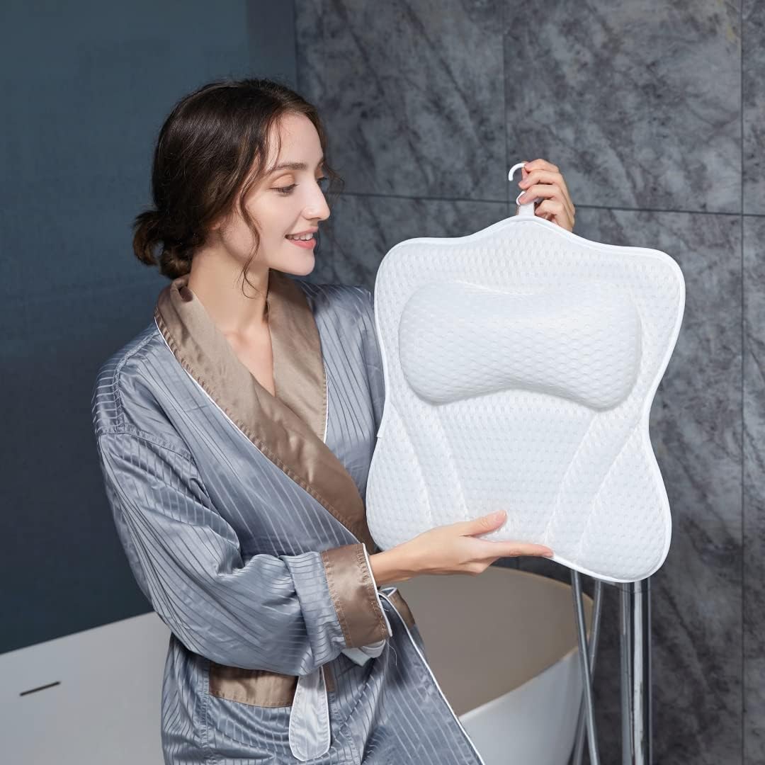 CAICFYIN Soft and Elastic Bath Pillow for Tub Neck and Back Support,Bathtub Pillow Bath Pillow for Tub,Ergonomic Design Luxurious Spa Bath Tub Pillow for Men and Women