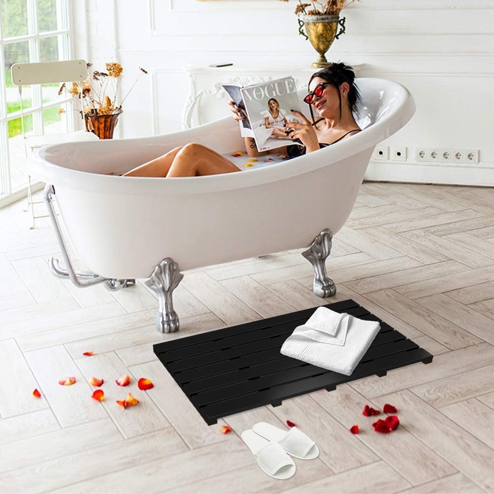 Domax Bathtub Caddy Tray and Bamboo Bath Mat for Luxury Spa Bath Black