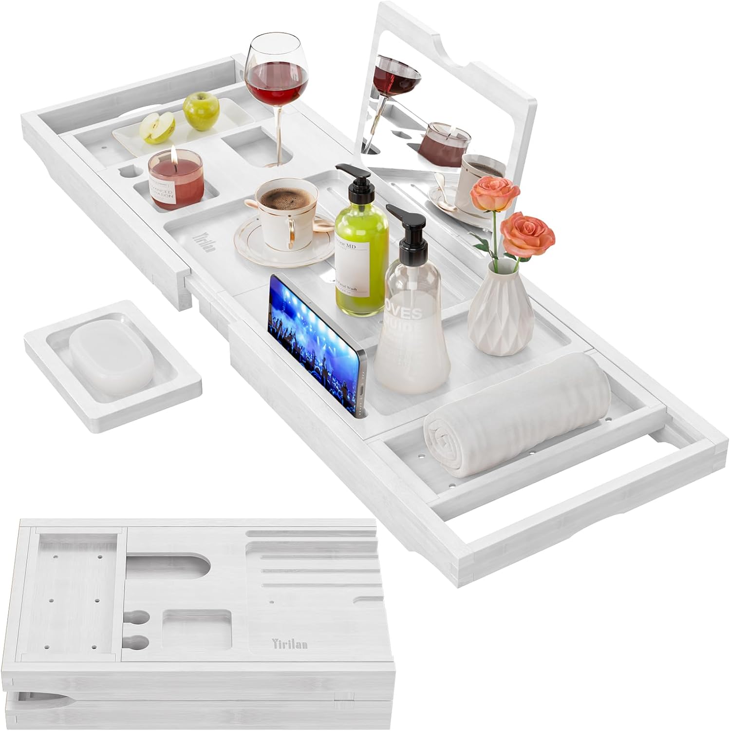 Yirilan Premium Bathtub Tray Caddy - Expandable Bath Tray - Unique House Warming Gifts, New Home, Anniversary & Wedding Gifts for Couple, Bridal Shower Gift for Women
