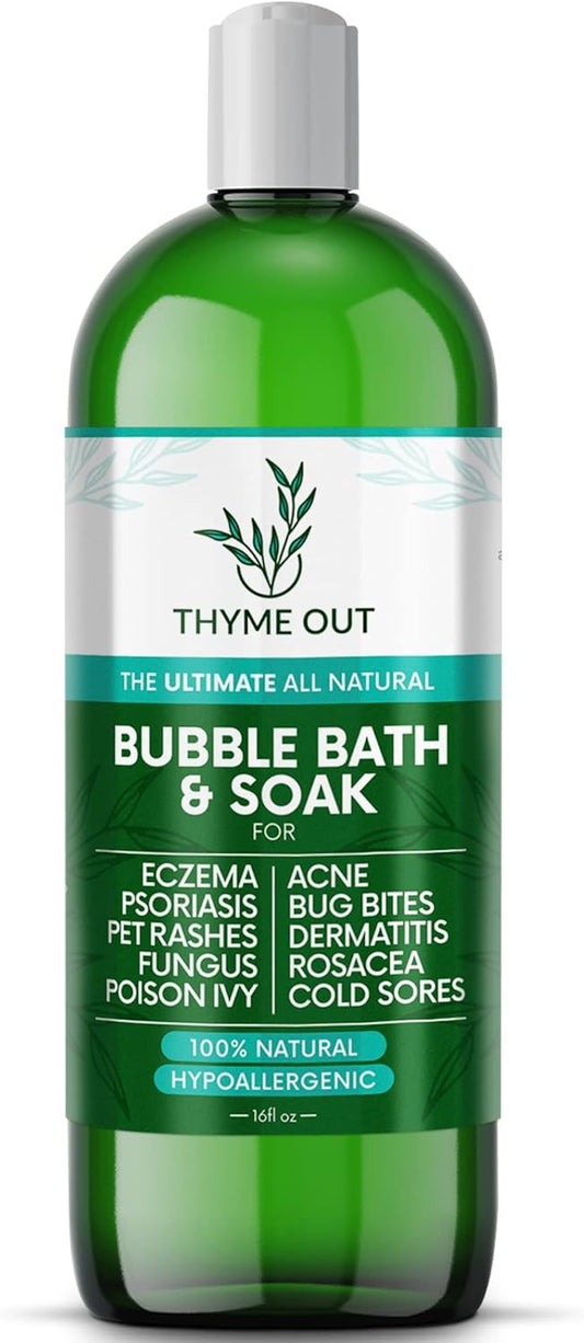 Thyme Out All-Natural Bubble Bath - Hypoallergenic Skin-Soothing Thyme Bath Foam - Sulfate-Free, Paraben-Free Formula Provides Deep Moisturization and Hydration for All Skin Types - 16 Oz