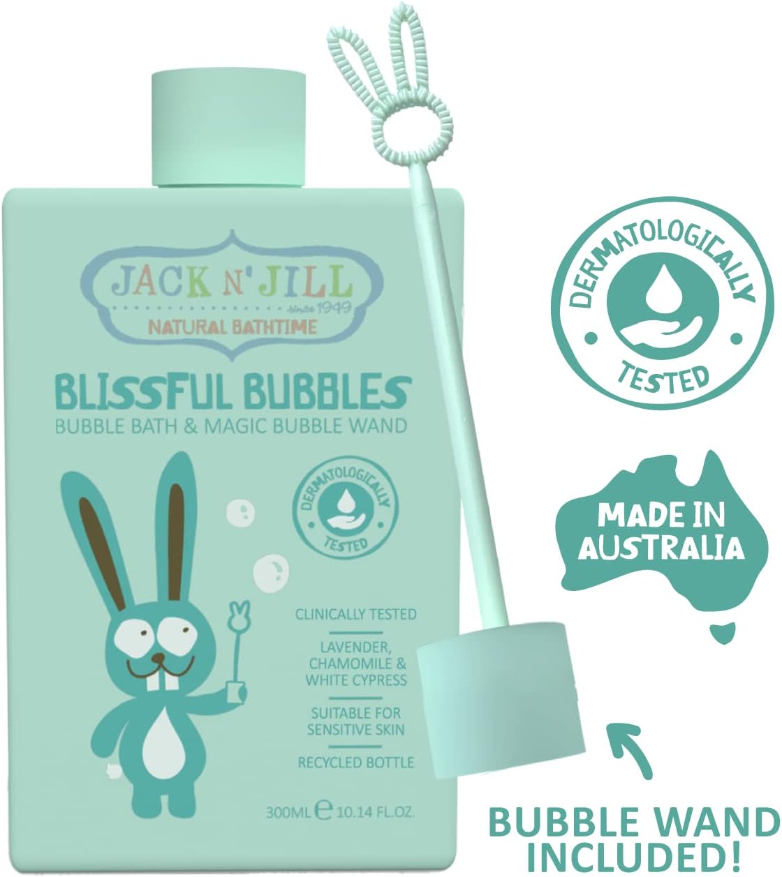 Jack N' Jill Natural Bathtime Blissful Bubbles with Bubble Wand - Bubble Bath for Baby, Toddlers, Kids, Dermatologically Tested, for Sensitive Skin, No Artificial Fragrances - 300 mL, 1 Pack