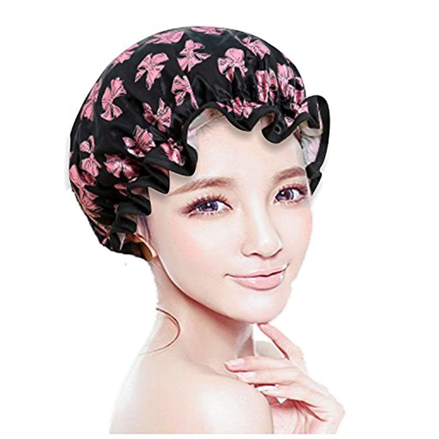 KissDate 3 Packs Double layer Shower Cap Waterproof Elastic Bath Cap for Women Shower Spa Salon