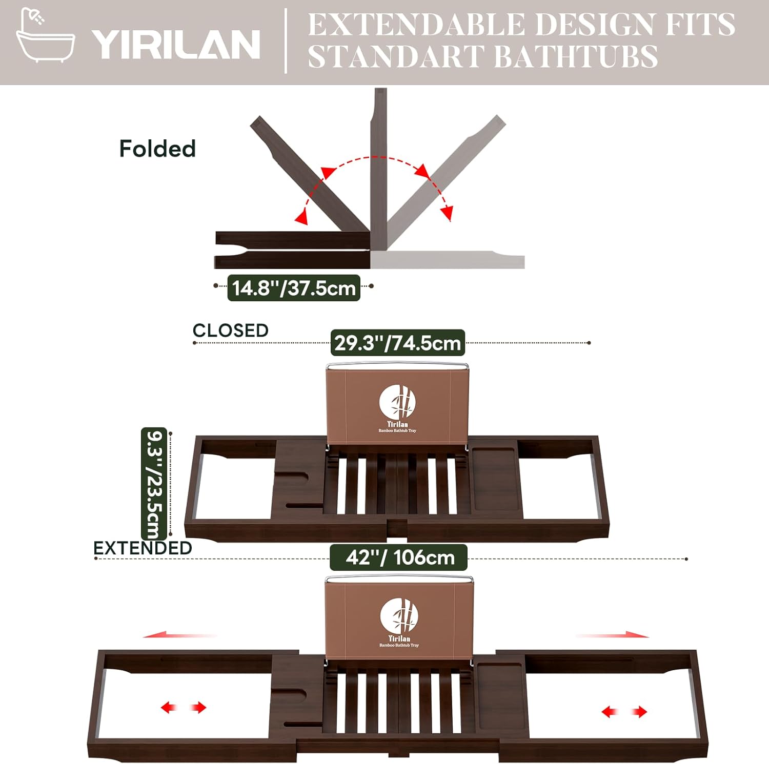 Yirilan Premium Bathtub Tray Caddy - Expandable Bath Tray - Unique House Warming Gifts, New Home, Anniversary & Wedding Gifts for Couple, Bridal Shower Gift for Women
