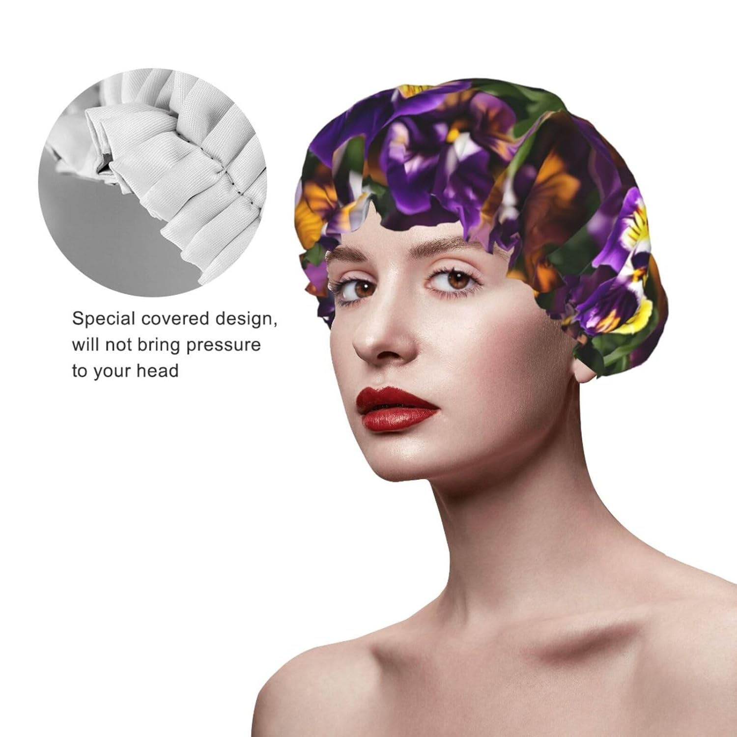 Ice Hockey print Print Reusable Shower Cap for Women,Double Waterproof Layers Bathing Hat,Quick Drying Bath Hair Cap
