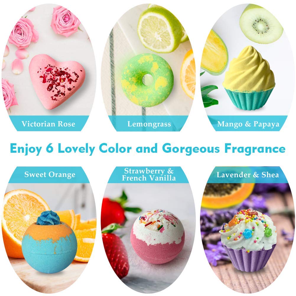 Aofmee Bath Bombs, 6pcs Bubble Bath Bomb for Girls, Handmade Fizzies Bathbombs for Women