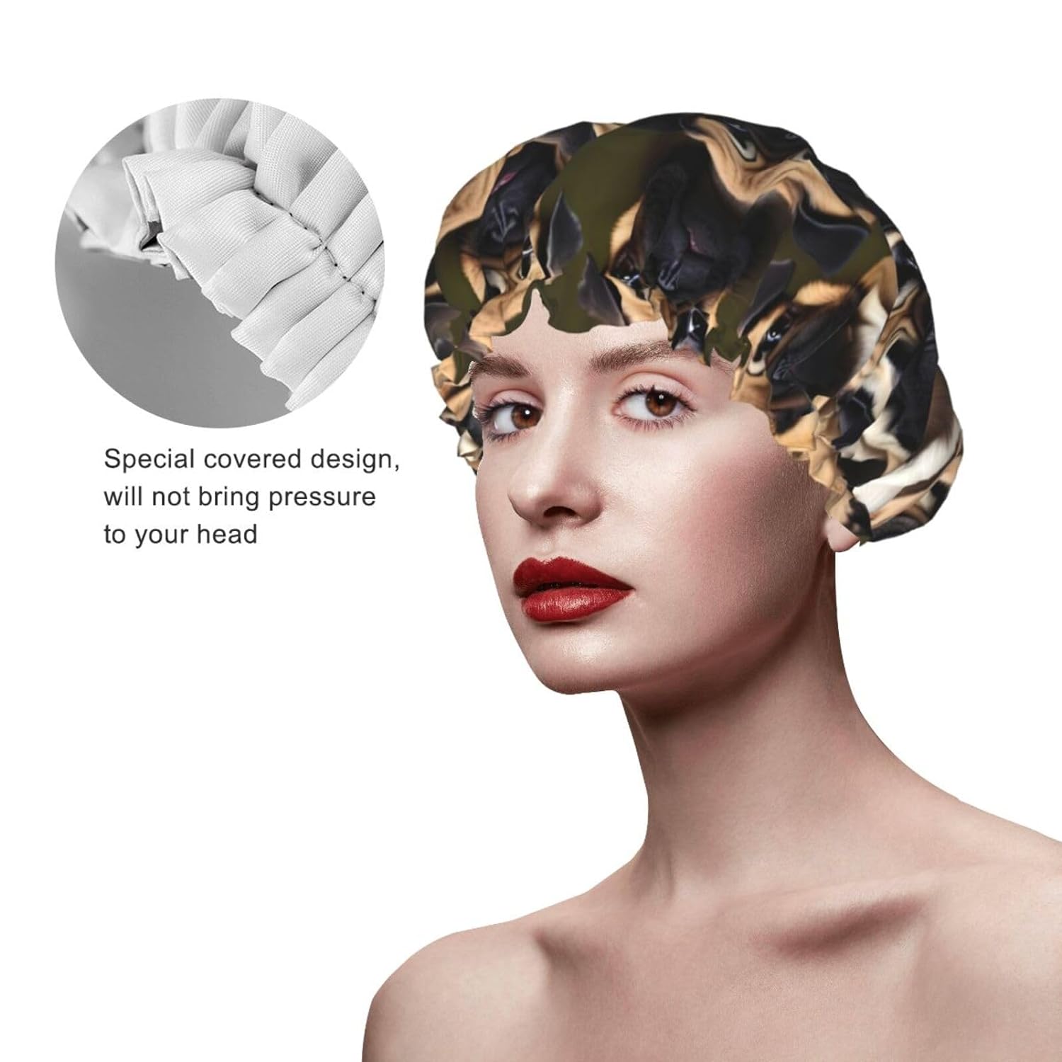 Ice Hockey print Print Reusable Shower Cap for Women,Double Waterproof Layers Bathing Hat,Quick Drying Bath Hair Cap