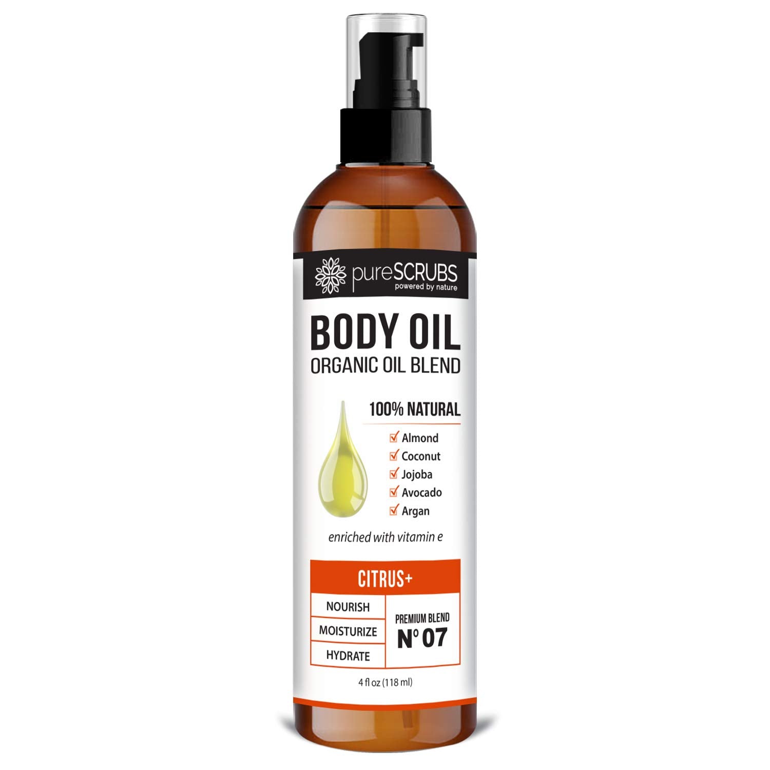 pureSCRUBS Ultra Moisturizing SANDALWOOD BODY OIL Spray For Dry Skin, Massage, Cuticles & More, Organic Blend of Jojoba, Argan, Coconut, Sweet Almond & Avocado Oils Enriched with Vitamin E - Lg 4oz
