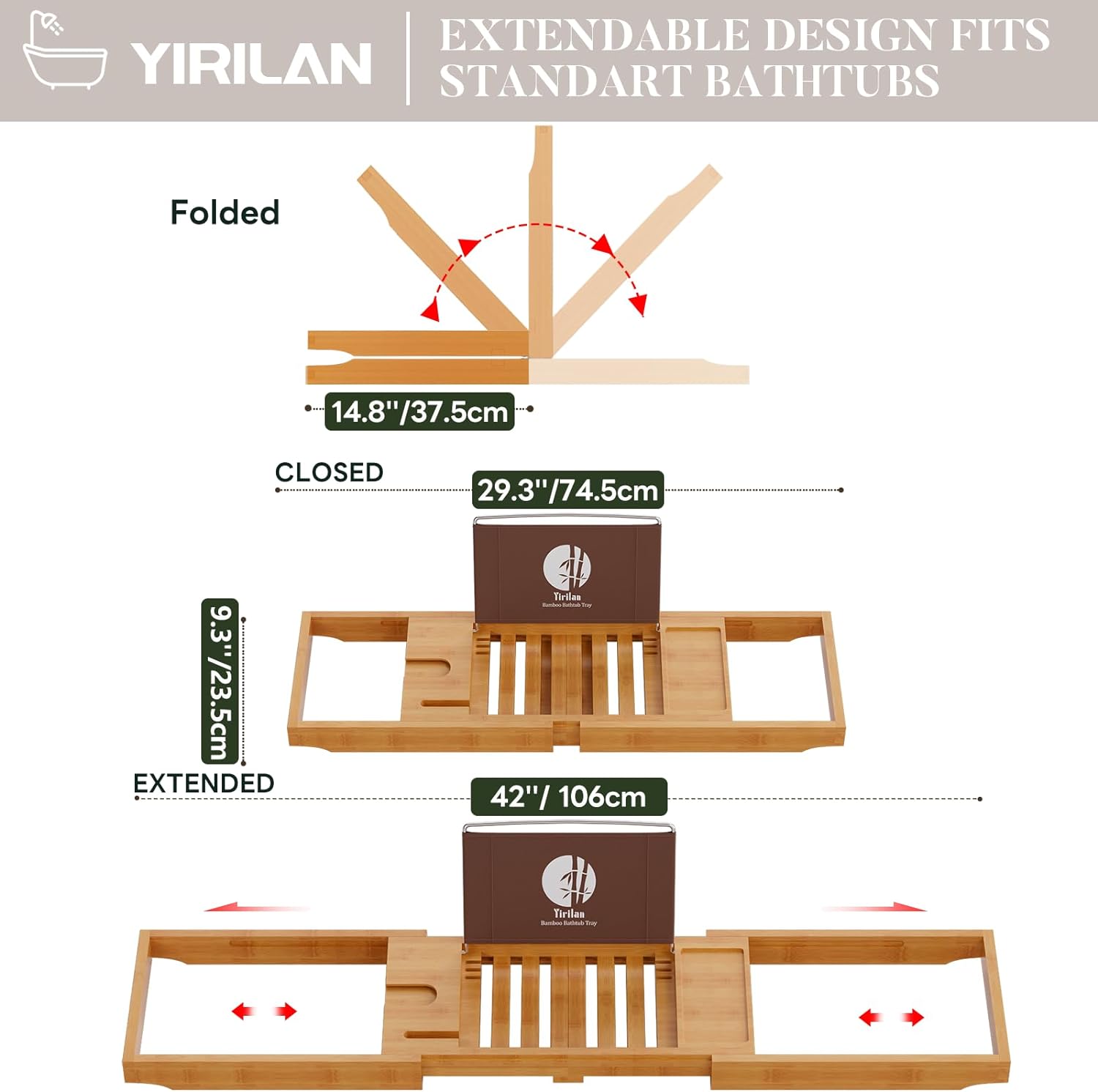Yirilan Premium Bathtub Tray Caddy - Expandable Bath Tray - Unique House Warming Gifts, New Home, Anniversary & Wedding Gifts for Couple, Bridal Shower Gift for Women