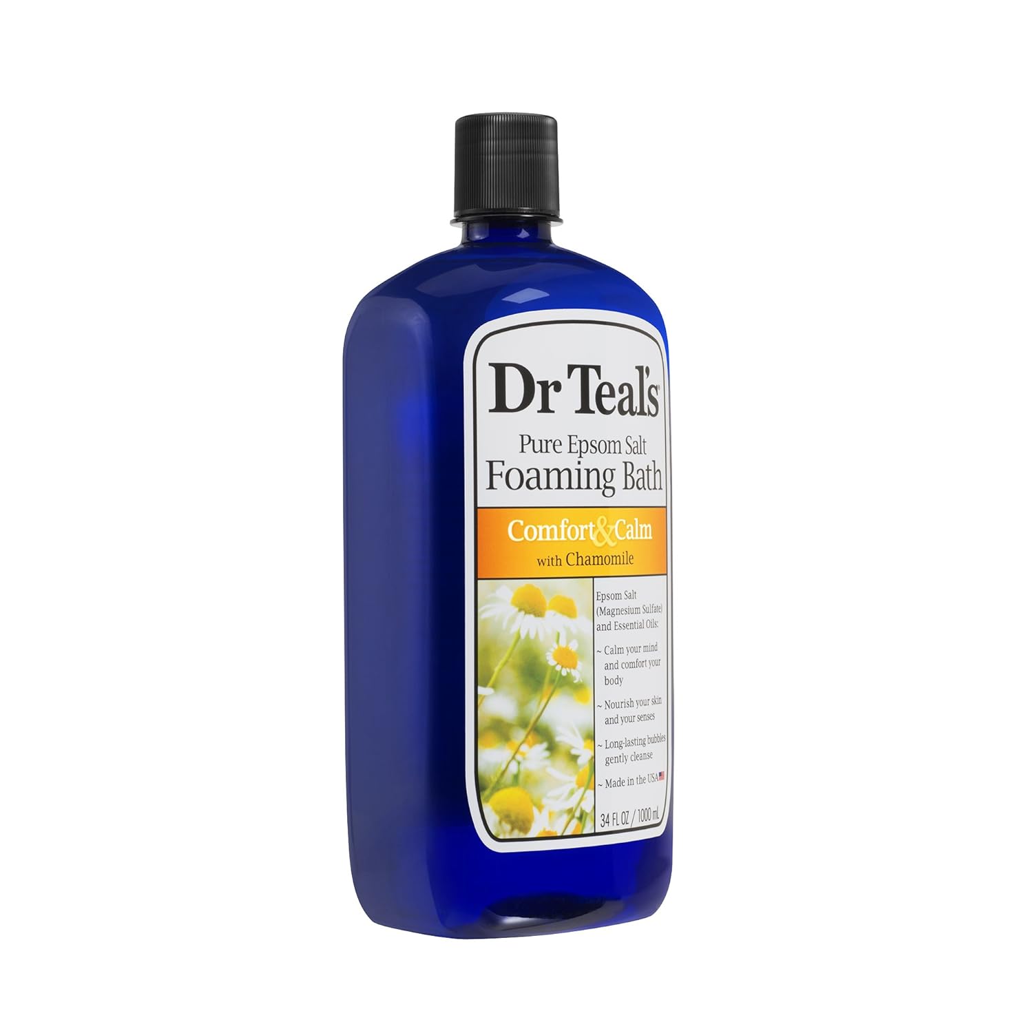 Dr Teal's Foaming Bath with Pure Epsom Salt, Sleep Blend with Melatonin, Lavender & Chamomile Essential Oils, 34 fl oz (Pack of 4) (Packaging May Vary)