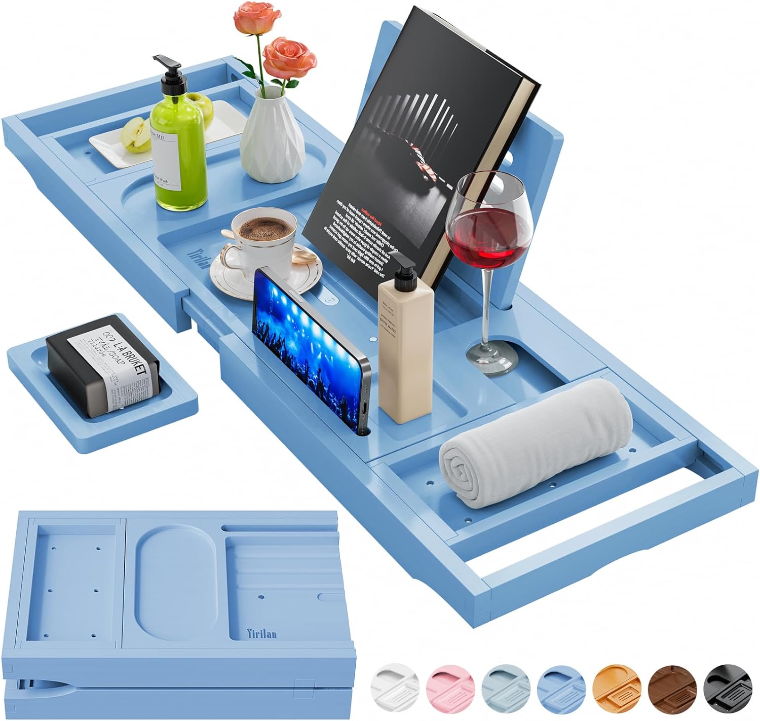Yirilan Premium Bathtub Tray Caddy - Expandable Bath Tray - Unique House Warming Gifts, New Home, Anniversary & Wedding Gifts for Couple, Bridal Shower Gift for Women