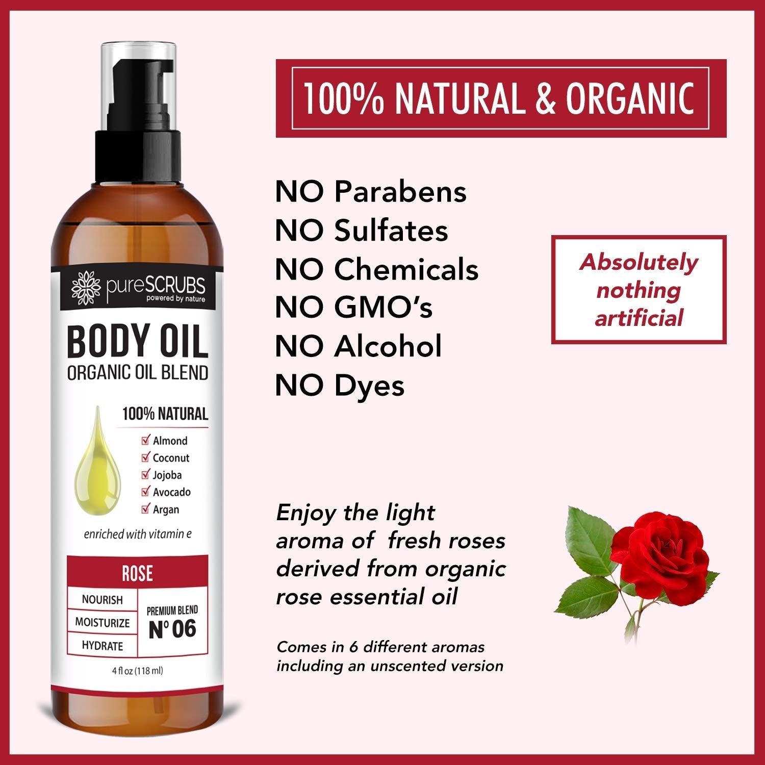 pureSCRUBS Ultra Moisturizing SANDALWOOD BODY OIL Spray For Dry Skin, Massage, Cuticles & More, Organic Blend of Jojoba, Argan, Coconut, Sweet Almond & Avocado Oils Enriched with Vitamin E - Lg 4oz