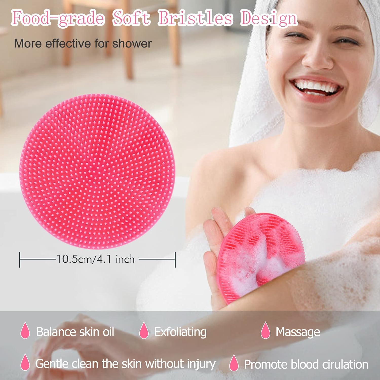 INNERNEED Food-Grade Soft Silicone Body Scrubber Shower Brush Handheld Cleansing Skin Brush, Gentle Exfoliating and Lather Well (Black)