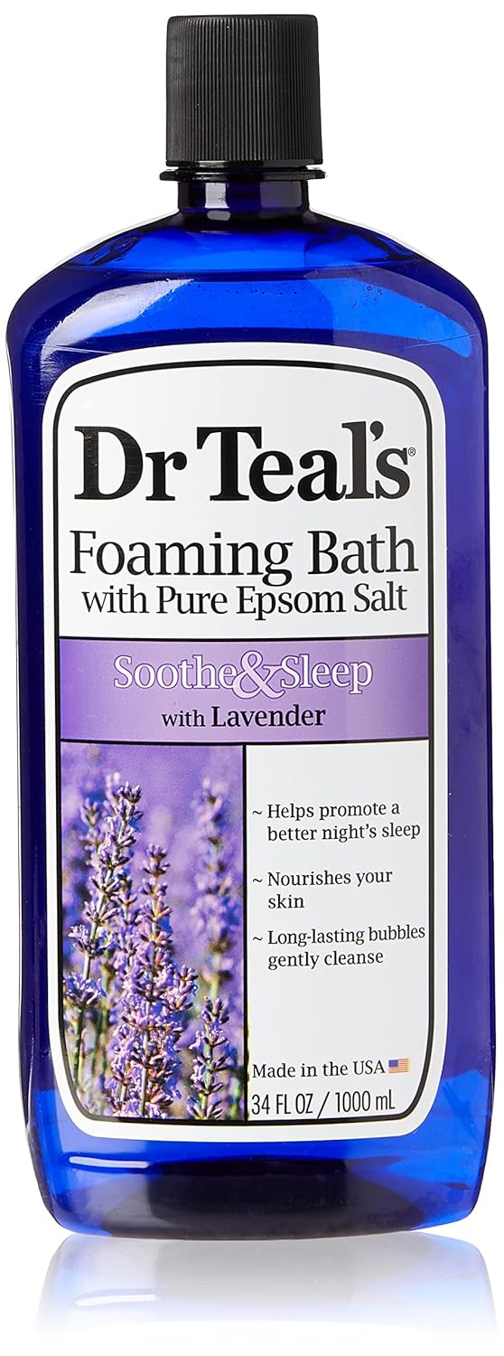 Dr Teal's Foaming Bath with Pure Epsom Salt, Sleep Blend with Melatonin, Lavender & Chamomile Essential Oils, 34 fl oz (Pack of 4) (Packaging May Vary)