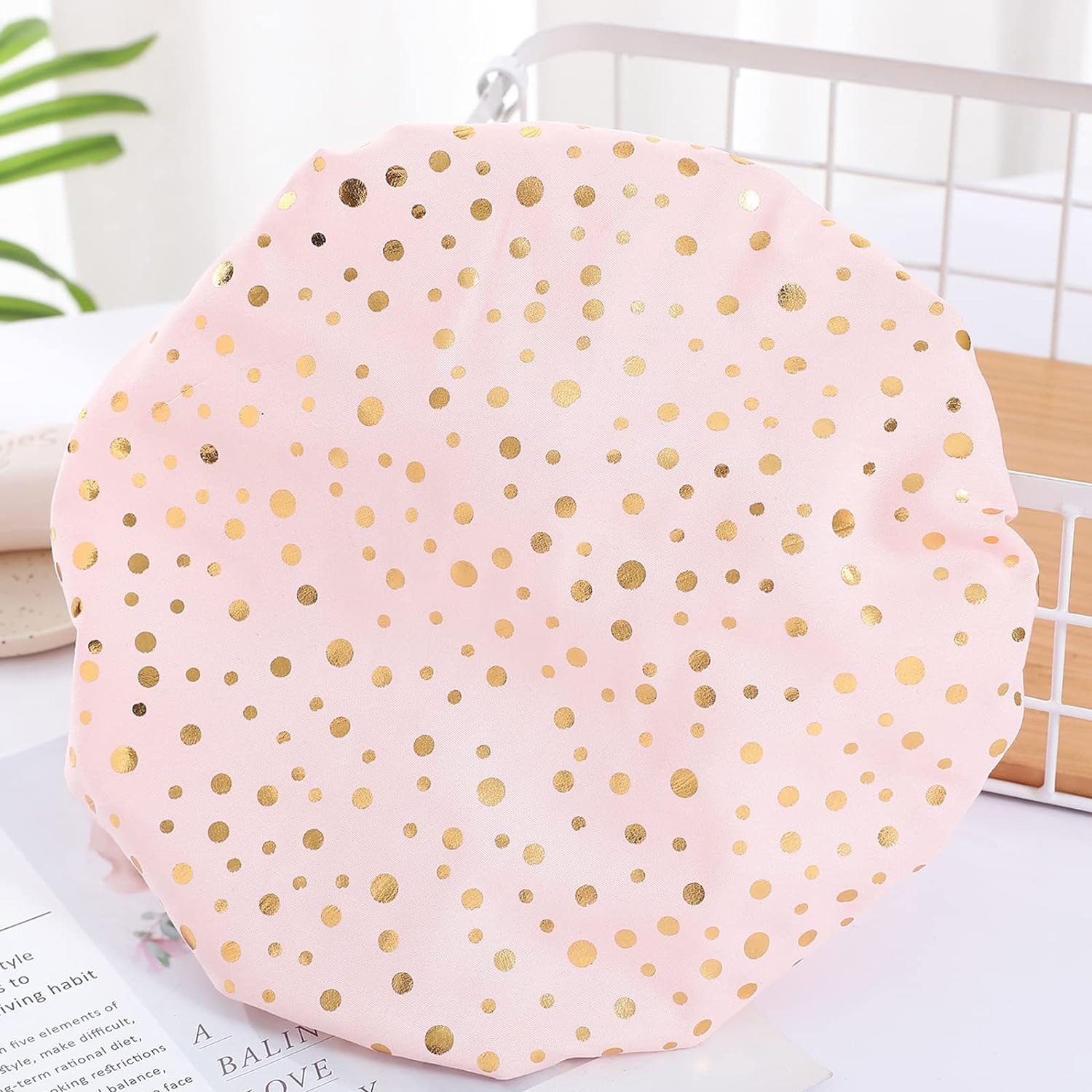 Qeuly 2 Pack Waterproof Shower Cap, Reusable Shower Cap for Women, Elastic Bathing Shower Hat Double Layers Bathing Hair Cap PEVA Lined Shower Hair Bath Cap (Pink)