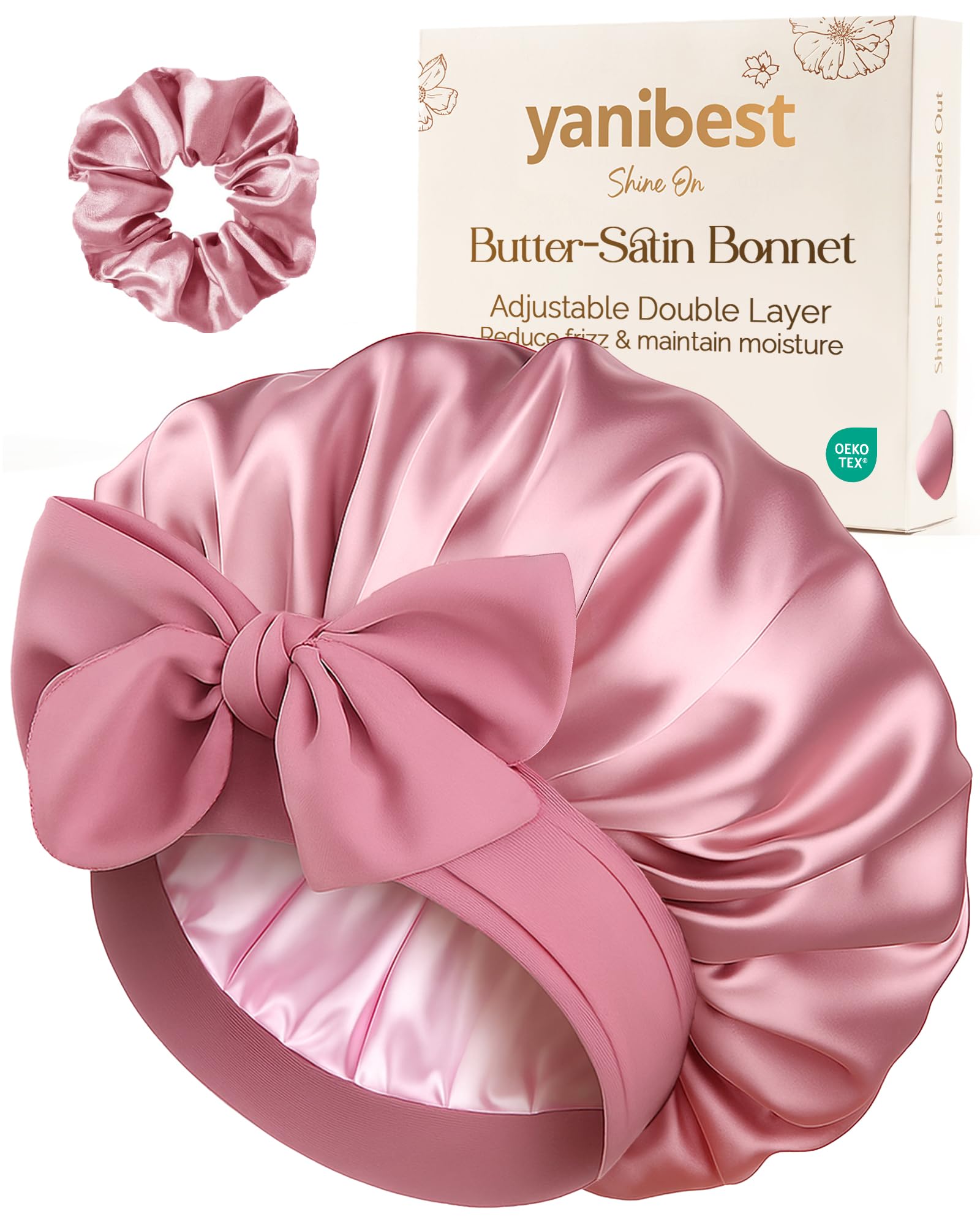 Adjustable Double Layer Satin Bonnet, Silk Hair Bonnet for Sleeping with Elastic Tie Curly Natural Hair Reduce frizz