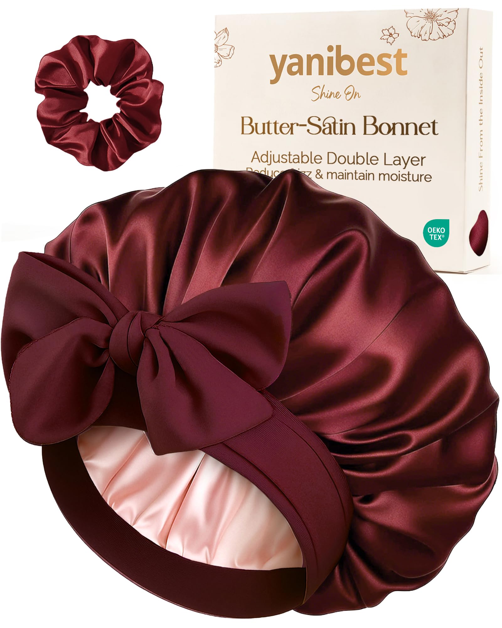 Adjustable Double Layer Satin Bonnet, Silk Hair Bonnet for Sleeping with Elastic Tie Curly Natural Hair Reduce frizz