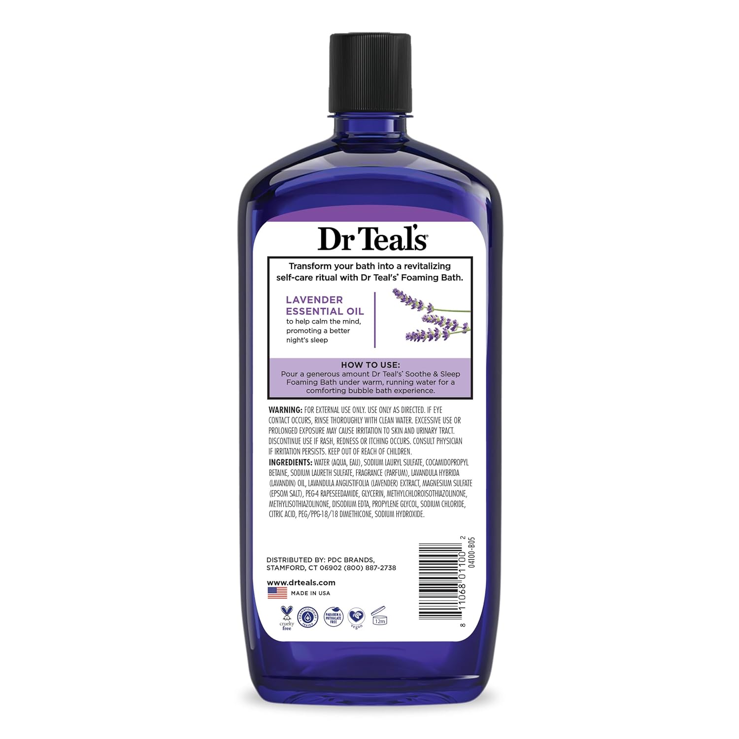 Dr Teal's Foaming Bath with Pure Epsom Salt, Sleep Blend with Melatonin, Lavender & Chamomile Essential Oils, 34 fl oz (Pack of 4) (Packaging May Vary)