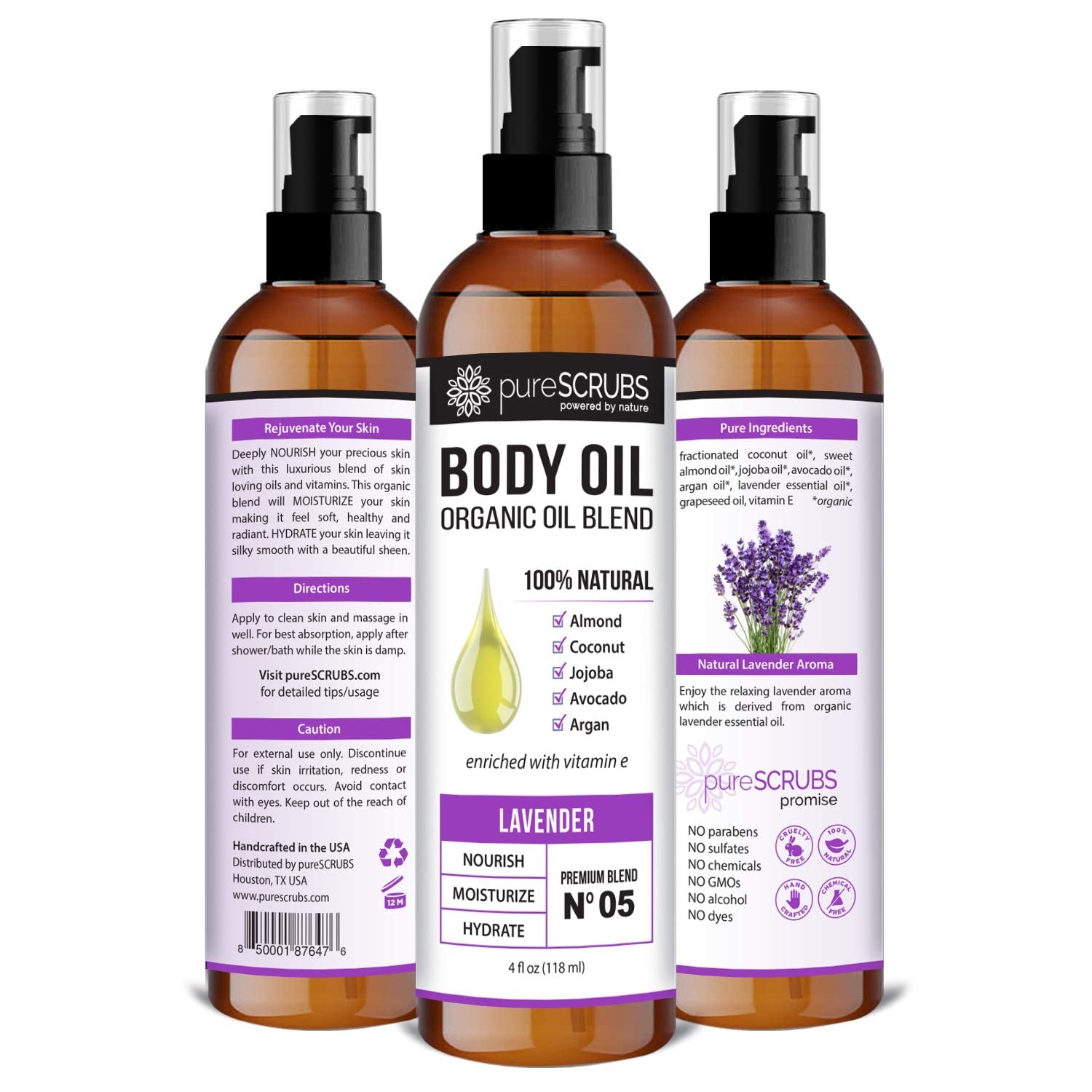 pureSCRUBS Ultra Moisturizing SANDALWOOD BODY OIL Spray For Dry Skin, Massage, Cuticles & More, Organic Blend of Jojoba, Argan, Coconut, Sweet Almond & Avocado Oils Enriched with Vitamin E - Lg 4oz