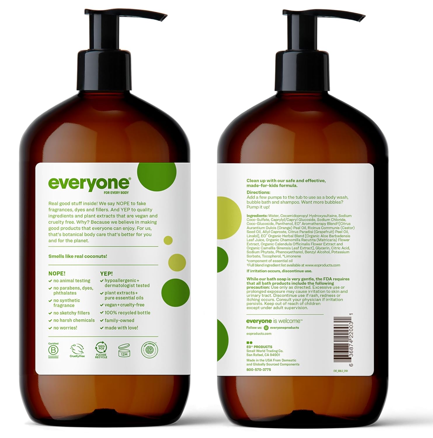 Everyone 3-in-1 Kids Soap, Body Wash, Bubble Bath, Shampoo, 32 Ounce (Pack of 2), Lavender Lullaby, Coconut Cleanser with Plant Extracts and Pure Essential Oils