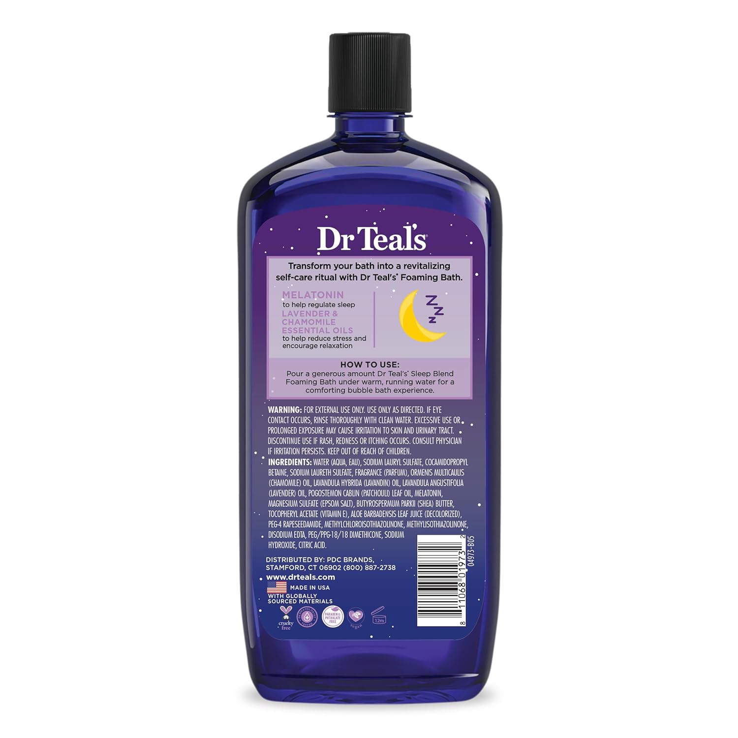 Dr Teal's Foaming Bath with Pure Epsom Salt, Sleep Blend with Melatonin, Lavender & Chamomile Essential Oils, 34 fl oz (Pack of 4) (Packaging May Vary)