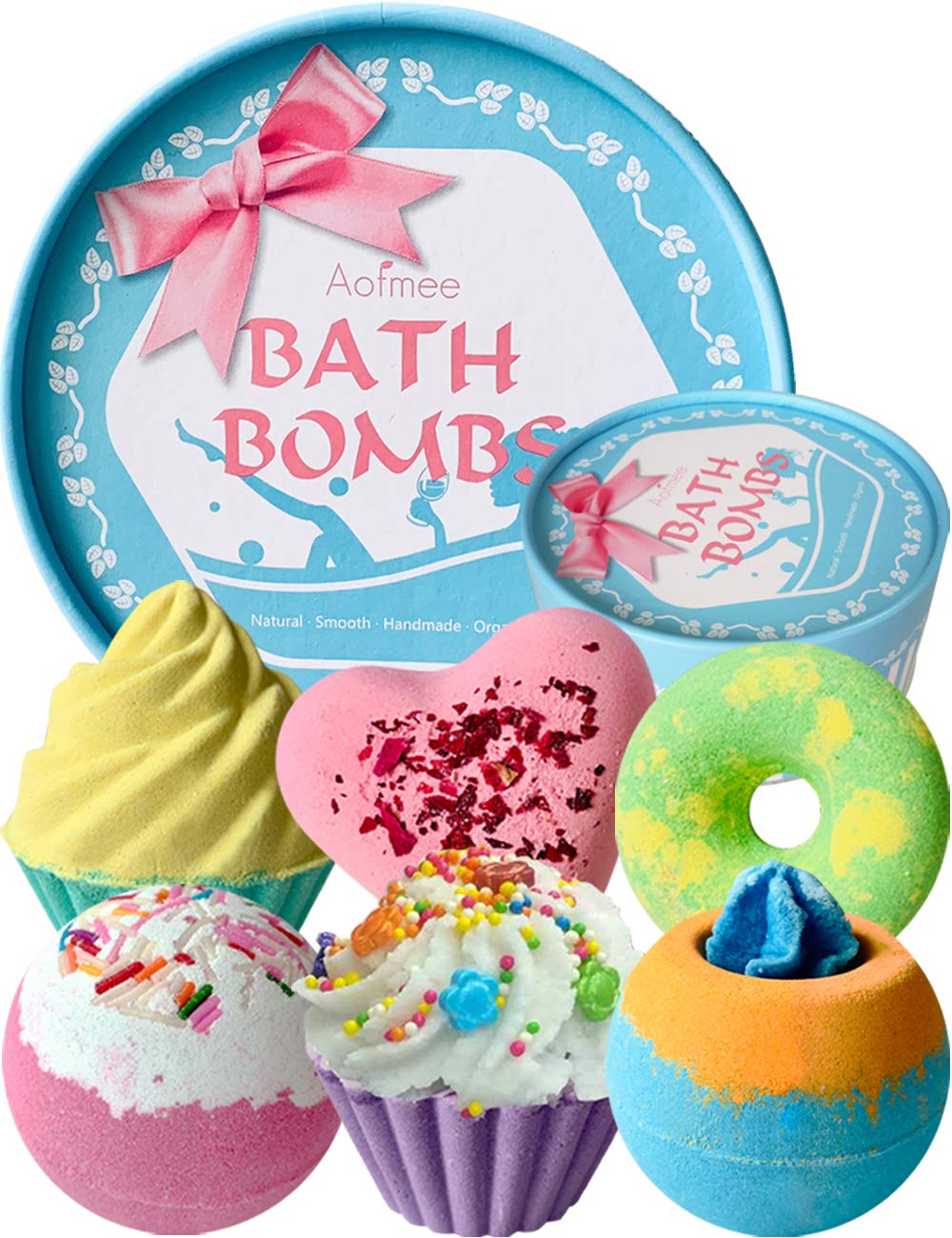 Aofmee Bath Bombs, 6pcs Bubble Bath Bomb for Girls, Handmade Fizzies Bathbombs for Women