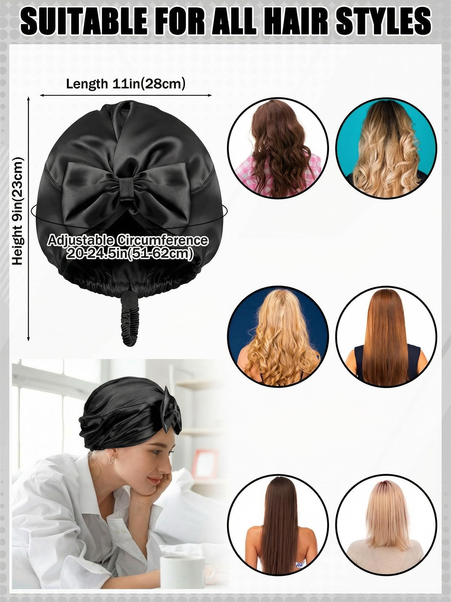 Ramede Bow Silk Bonnet for Sleeping Women Adjustable Satin Night Sleeping Cap Coquette Layer Smooth Hydration Hair Bonnet