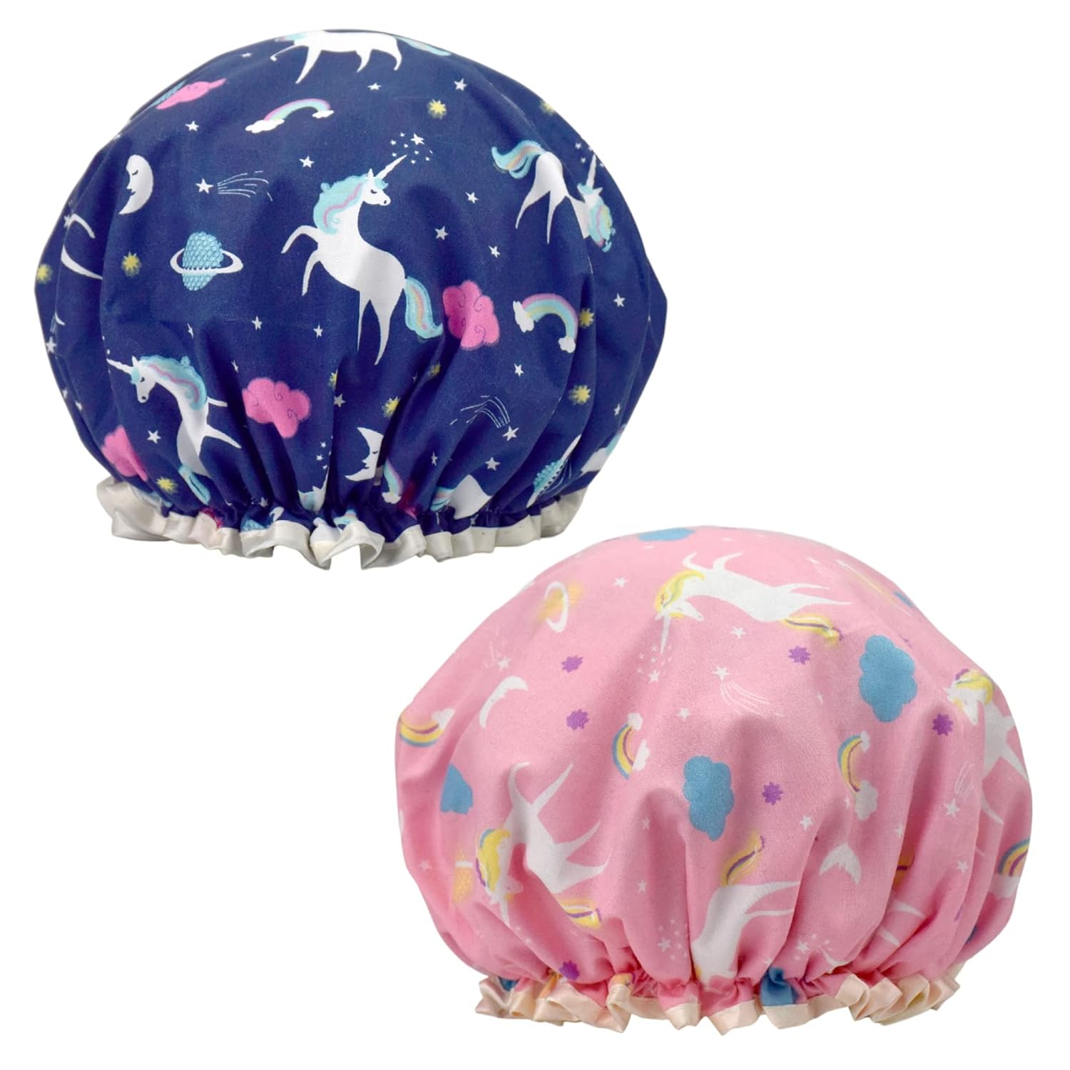2 Pcs Unicorn Shower Caps for Women, Waterproof Double Layers Reusable Shower Caps, Oil-proof Cap Bath Caps for Kids, Ladies, Girls (Unicorn)