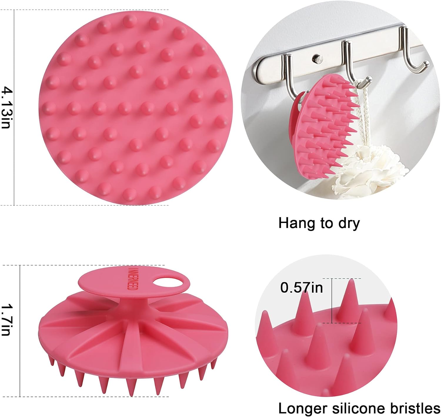INNERNEED Food-Grade Soft Silicone Body Scrubber Shower Brush Handheld Cleansing Skin Brush, Gentle Exfoliating and Lather Well (Black)