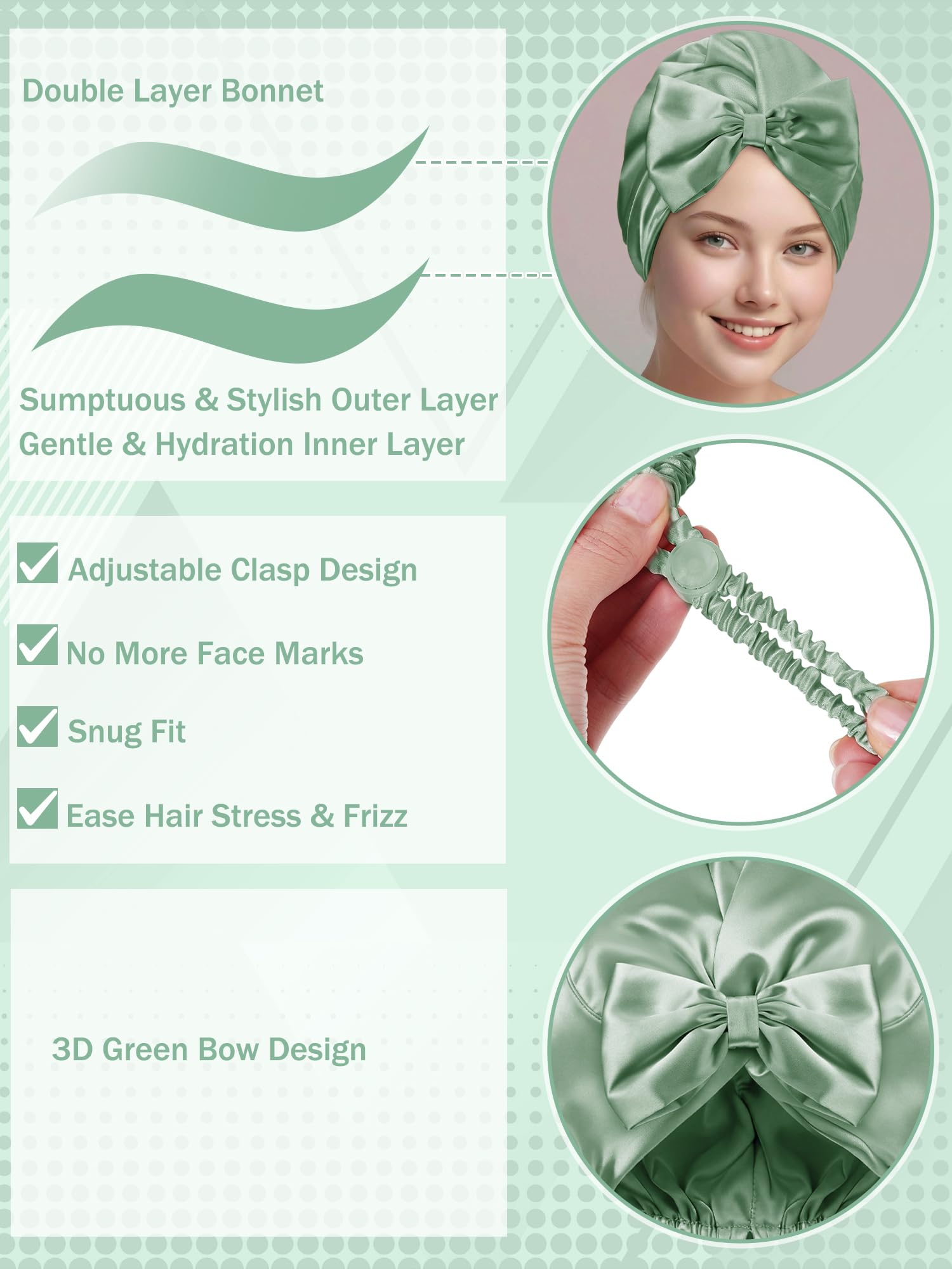 Ramede Bow Silk Bonnet for Sleeping Women Adjustable Satin Night Sleeping Cap Coquette Layer Smooth Hydration Hair Bonnet