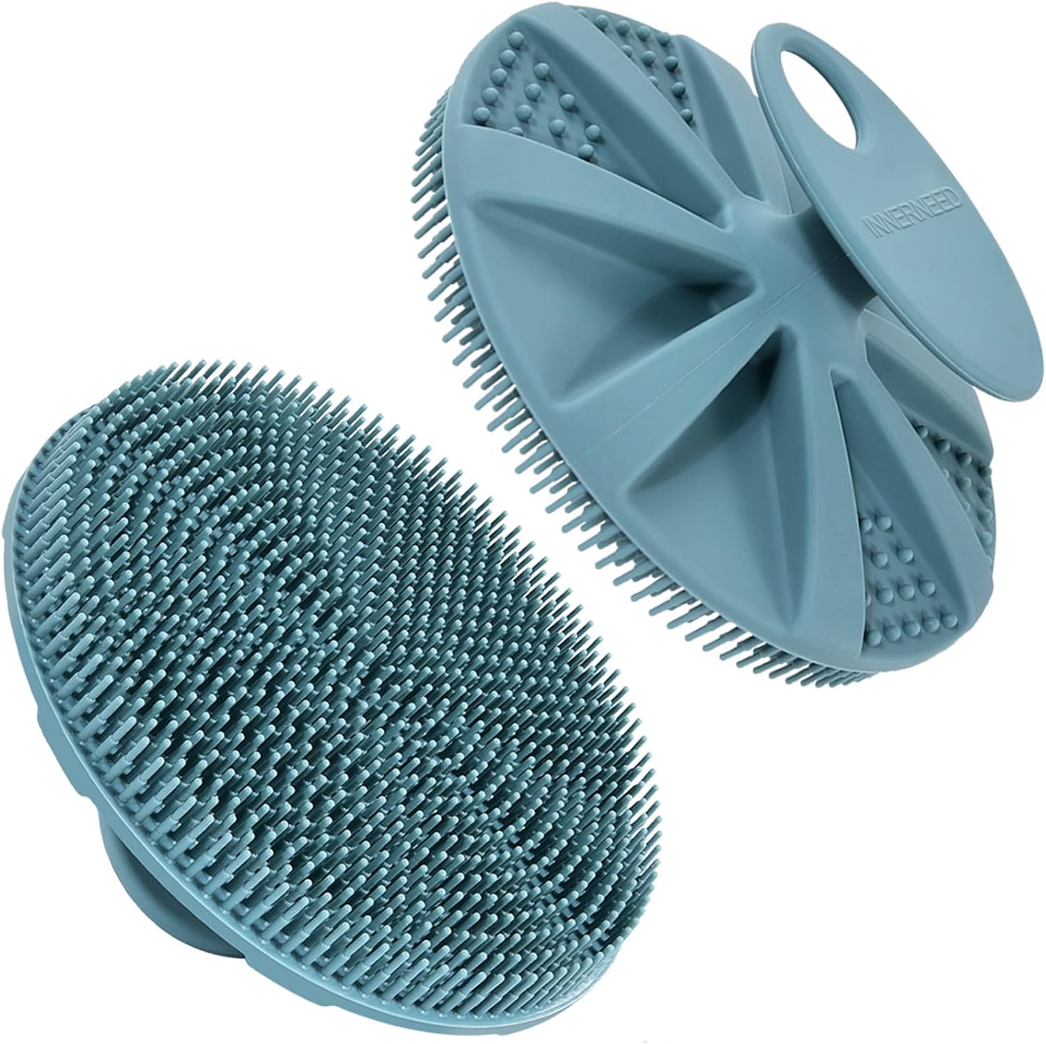 INNERNEED Food-Grade Soft Silicone Body Scrubber Shower Brush Handheld Cleansing Skin Brush, Gentle Exfoliating and Lather Well (Black)