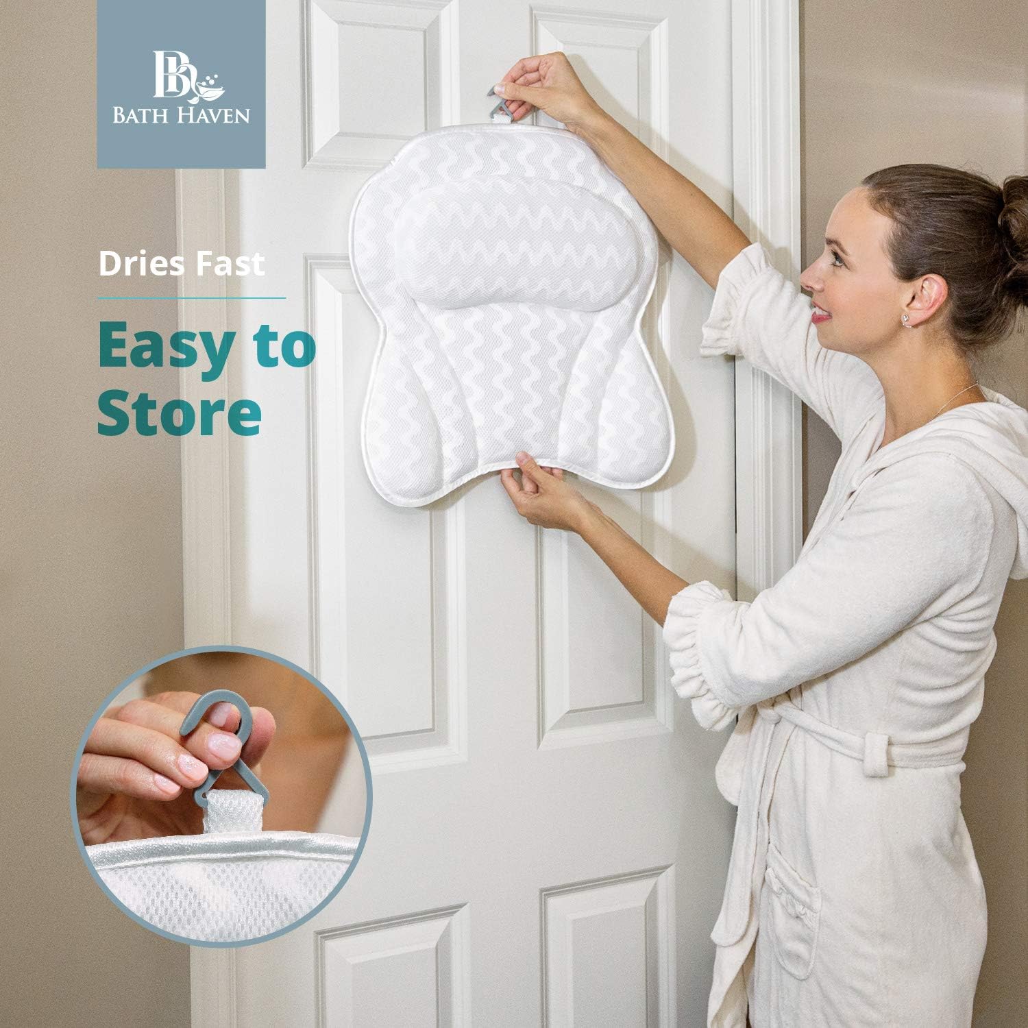 Bath Pillow Bathtub Pillow Back Neck Support Pillow, Spa Cushion for Tub, Relaxing Headrest Bath Pillow, Portable Washable Bathtub Accessories with 3D Air Mesh Thick Soft Bath Pillow, White