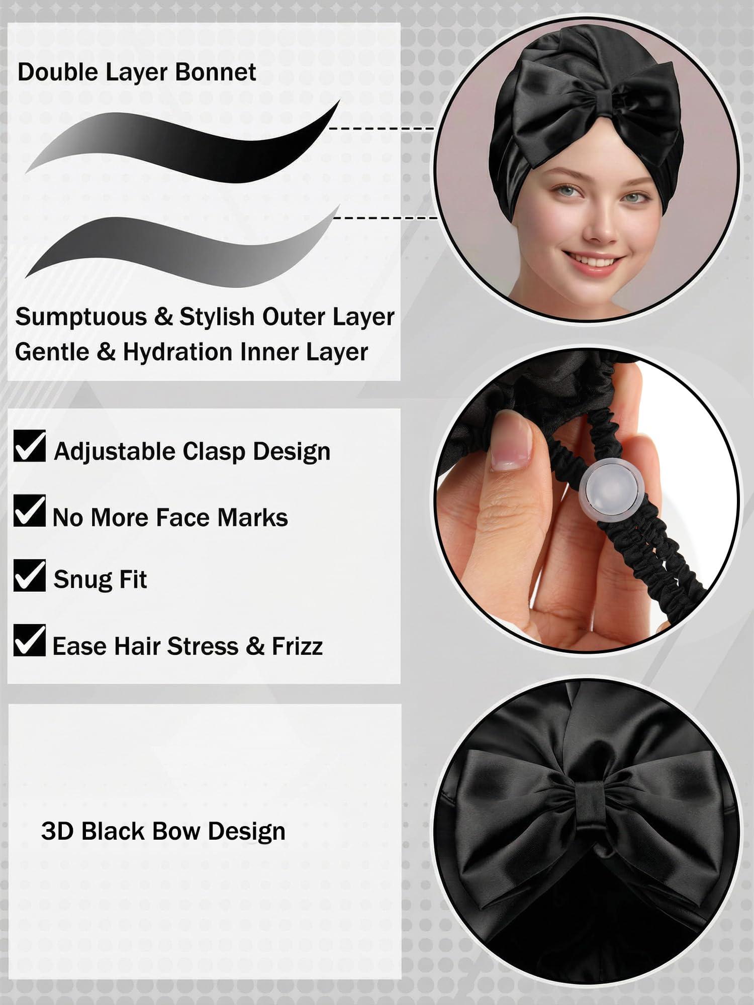Ramede Bow Silk Bonnet for Sleeping Women Adjustable Satin Night Sleeping Cap Coquette Layer Smooth Hydration Hair Bonnet