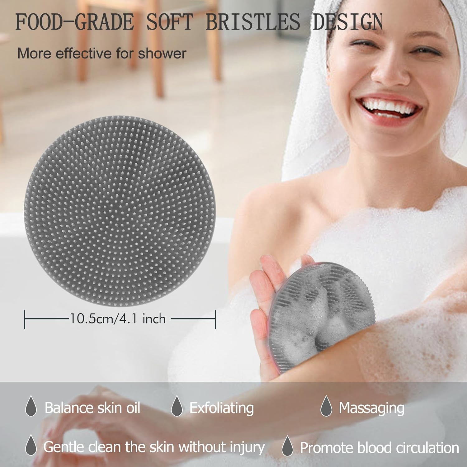 INNERNEED Food-Grade Soft Silicone Body Scrubber Shower Brush Handheld Cleansing Skin Brush, Gentle Exfoliating and Lather Well (Black)