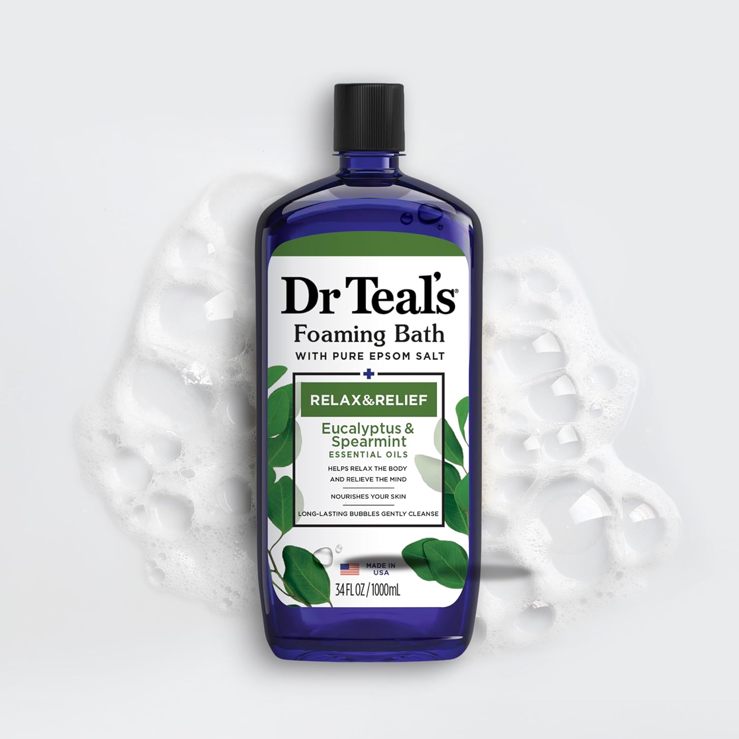 Dr Teal's Foaming Bath with Pure Epsom Salt, Sleep Blend with Melatonin, Lavender & Chamomile Essential Oils, 34 fl oz (Pack of 4) (Packaging May Vary)