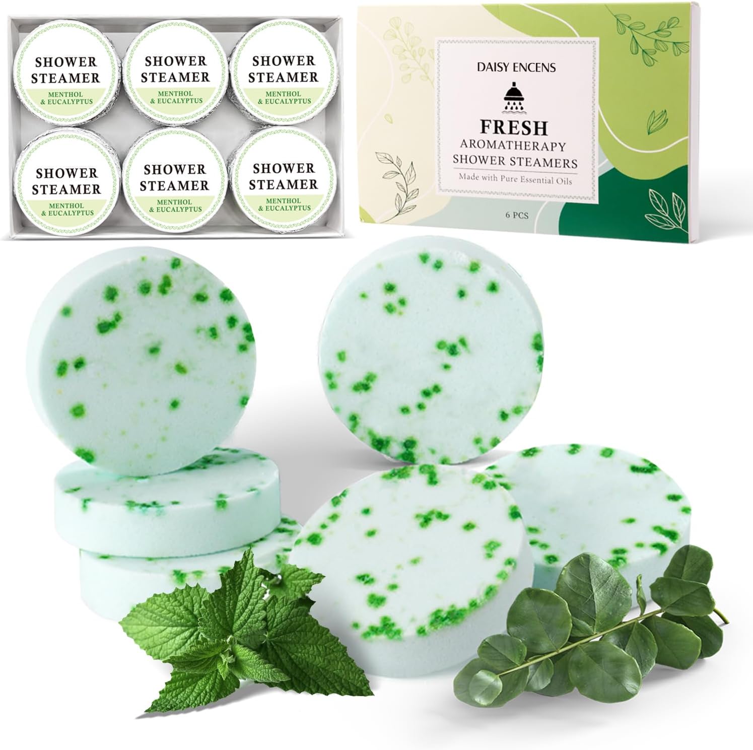 Shower Steamers Aromatherapy for Women or Men, Organic with Eucalyptus &Mint Essential Oil, 6 Pack Shower Bombs Birthday Gift
